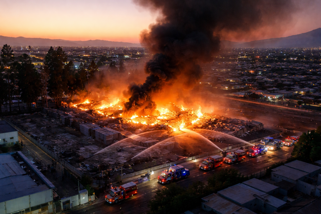 Gigantesco incendio en planta de CMPC en Puente Alto obliga a evacuar sector cercano y suspender tránsito