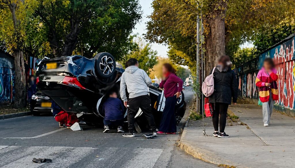 Taxi colectivo terminó volcado tras fuerte accidente en La Calera: dos personas resultaron lesionadas