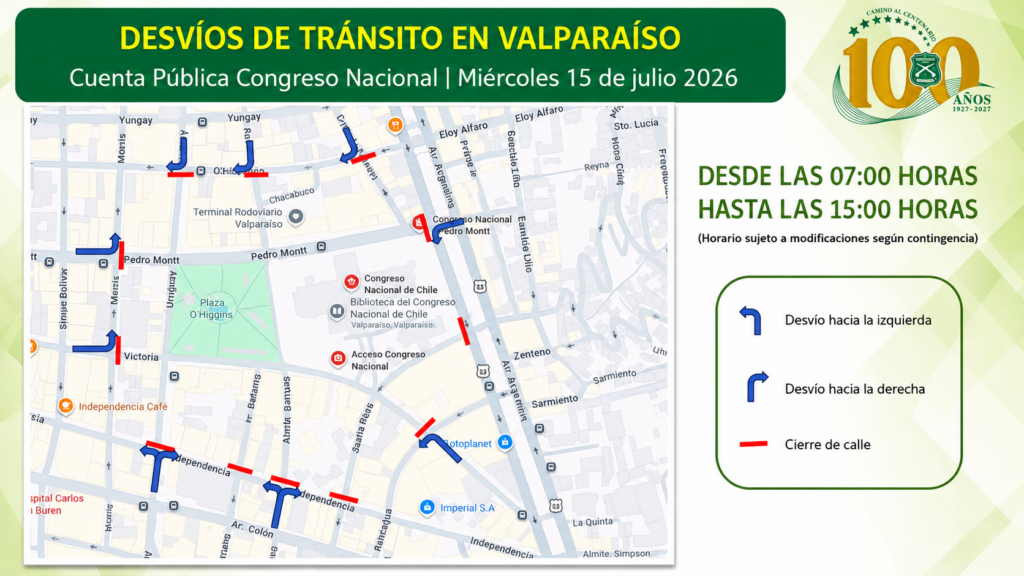 Cuenta Pública del Congreso provocará cortes y desvíos de tránsito este miércoles en Valparaíso