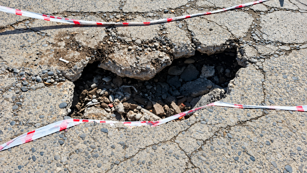 Socavón en avenida Las Heras deja al descubierto túneles en San Felipe